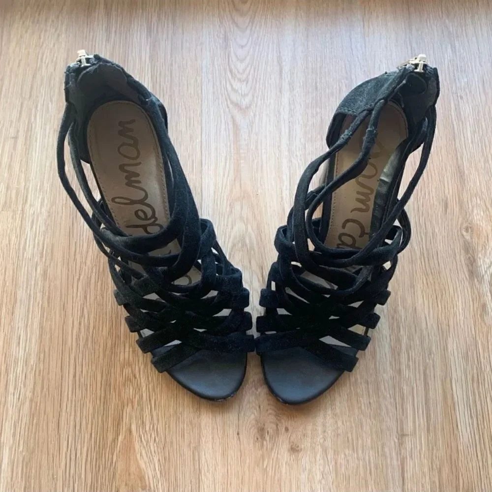 Sam Edelman Strappy Criss-Cross Cage Block Heels 6.5 EUC